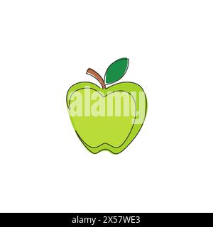 Une ligne continue dessinant une pomme biologique saine entière pour l'identité du logo du verger. Concept de fruitage nutritif frais pour icône de jardin de fruits. Péché moderne Illustration de Vecteur