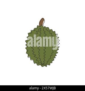 Une ligne continue dessinant un durian biologique sain entier pour l'identité du logo du verger. Concept de fruitage thaï exotique frais pour icône de jardin de fruits. S modernes Illustration de Vecteur