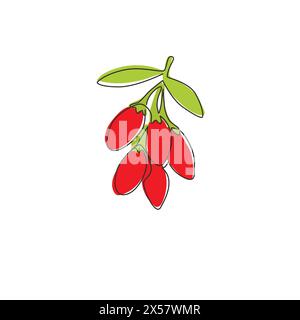 Dessin en ligne continue unique de baies de goji biologiques en tas pour l'identité du logo du verger. Concept de fruitage de gojiberry frais pour icône de jardin de fruits. Illustration de Vecteur