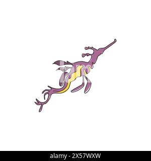 Un dessin simple ligne de beau Seadragon feuillu pour l'identité du logo de l'entreprise. Concept de mascotte de monstre marin pour l'icône d'exposition de réservoir d'aquarium. Continue moderne Illustration de Vecteur