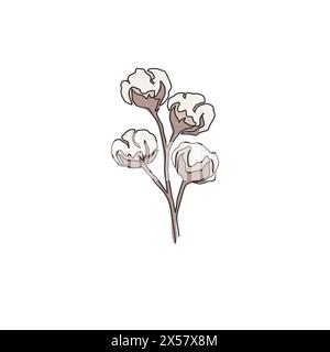 Un dessin en ligne continue de fleur de coton douce et moelleuse entière pour l'identité du logo agricole. Concept de fleur de fibre de base pour icône de jardin. Chant moderne Illustration de Vecteur