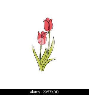 Un dessin en ligne continue de beauté fraîche tulipe pour logo. Affiche imprimable décorative Netherlands nationalité flower concept mur décor Mo Illustration de Vecteur