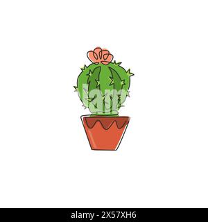 Ligne continue unique dessinant mignonne plante de cactus tropical adorable. Concept de plante d'intérieur décorative imprimable de cactus pour ornement de décoration murale à la maison. Moderne Illustration de Vecteur