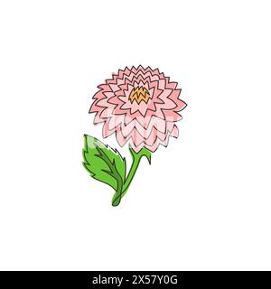 Dessin en ligne continue unique de beauté Fresh dahlia pour affiche de décoration murale à la maison Fleur décorative imprimable nationale du Mexique pour invitati de mariage Illustration de Vecteur