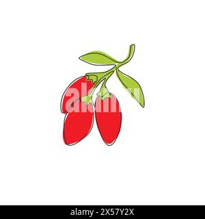 Une pile de dessin de ligne continue de baies de goji biologiques saines entières pour l'identité du logo de verger. Concept de fruitage frais pour icône de jardin de fruits. S modernes Illustration de Vecteur