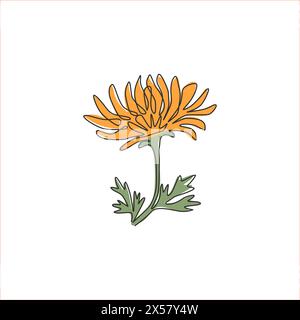 Une ligne continue dessinant beauté fraîche chrysanthème pour le logo du jardin. Concept de fleur de maman décoratif imprimable pour l'impression d'affiche d'art mural de décoration à la maison. Illustration de Vecteur