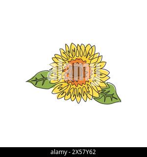 Dessin de ligne continue simple de tournesol frais de beauté pour le logo du parc. Décoratif helianthus Summer flower concept home Wall Decor poster Moderne Illustration de Vecteur