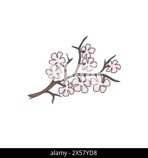 Dessin en ligne continue unique de fleurs de cerisier fraîches de beauté pour décoration maison impression d'affiche d'art mural. Fleur de sakura décorative imprimable pour parc public Illustration de Vecteur