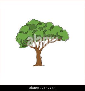 Une ligne continue dessinant un arbre marula de beauté pour une impression d'affiche d'art de décoration murale. Plante Sclerocarya birrea pour le logo du parc national. Tourisme et voyage co Illustration de Vecteur