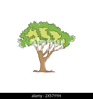 Simple ligne continue dessinant bel arbre marula pour l'impression d'affiche d'art mural de décoration à la maison. Plante décorative de sclérocarya birrea pour le logo du parc national. Illustration de Vecteur