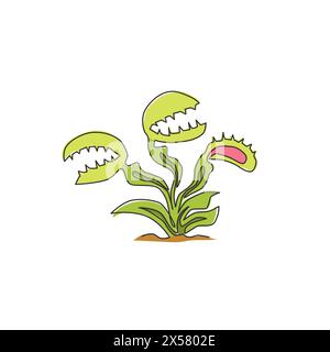 Un dessin en ligne continue de beauté Fresh venus Flytrap pour décoration d'intérieur mur art imprimé poster. Plante décorative dionaea muscipula pour monstre creatur Illustration de Vecteur