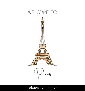 Dessin au trait continu unique de la Tour Eiffel. Lieu emblématique de Paris, France. World Travel mur décor maison art poster concept d'impression. Moderne Illustration de Vecteur