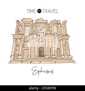 Ligne continue unique dessinant Ephèse repère grec ancien. Beauté célèbre lieu à Selçuk Ismir, Turquie. World Travel mur décor poster concept art Illustration de Vecteur