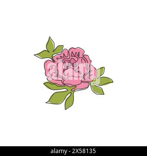 Une seule ligne dessinant beauté plante herbacée fraîche pour décoration murale à la maison impression d'affiches d'art. Fleur décorative imprimable de pivoine pour ornement de carte. Moder Illustration de Vecteur