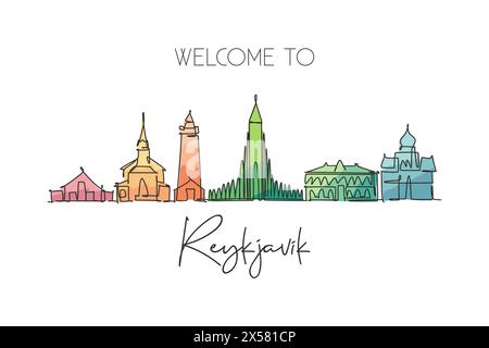 Un dessin au trait de la ville de Reykjavik, Islande. Paysage de ville historique dans le monde. Meilleure affiche de destination de vacances. Tendance d'éjection systolique modifiable Illustration de Vecteur