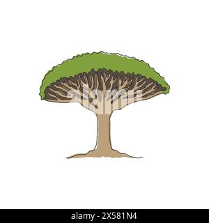 Une ligne continue dessinant la beauté et l'arbre de sang de dragon exotique pour l'impression d'affiche décor d'art mural à la maison. Dracaena cinnabari arbre pour le journal du parc national Illustration de Vecteur