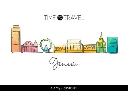 Un dessin au trait de la ville de Genève, Suisse. Paysage historique dans le monde. Affiche décorative murale de la meilleure destination de vacances. Tendance modifiable Illustration de Vecteur