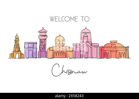 Dessin au trait continu unique de l'horizon de la ville de Chișinău, Moldavie. Célèbre grattoir de ville et paysage. World Travel concept Wall Decor poster imprimé Illustration de Vecteur