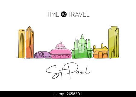 Une ligne continue dessinant l'horizon de la ville de Saint Paul, Minnesota. Magnifique point de repère. Affiche de vacances de voyage de tourisme de paysage mondial. Style modifiable s Illustration de Vecteur