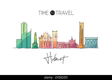 Un dessin au trait de la ville de Hobart, Australie. Paysage de ville historique dans le monde. Meilleure affiche de destination de vacances. Trait modifiable tendance Illustration de Vecteur