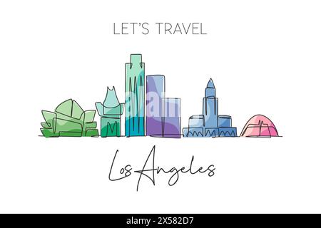 Un dessin à la ligne de Los Angeles City skyline, États-Unis. Paysage de ville historique dans le monde. Meilleure affiche de destination de vacances. Trait modifiable tendance Illustration de Vecteur