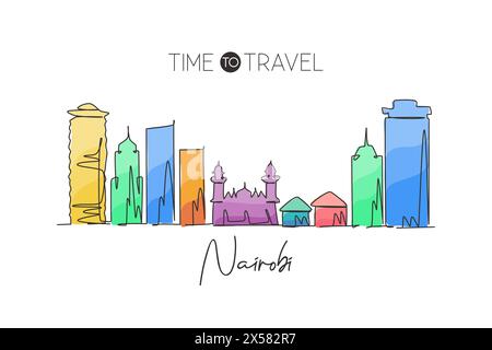 Une ligne continue dessinant l'horizon de la ville de Nairobi, Kenya. Belle carte postale de point de repère. Tourisme de paysage mondial et vacances de voyage. Style modifiable Illustration de Vecteur