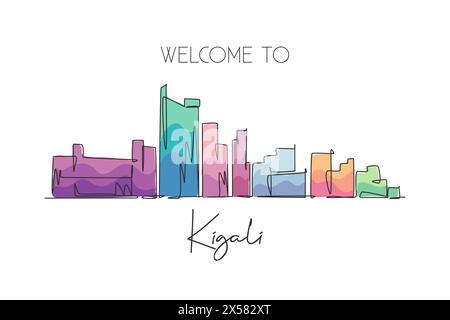 Une seule ligne dessinant l'horizon de la ville de Kigali, Rwanda. Lieu historique paysage dans le monde carte postale optimisée Meilleure destination de vacances. Tendance d'éjection systolique modifiable Illustration de Vecteur