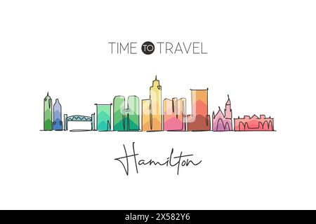 Un dessin à la ligne de l'horizon de la ville de Hamilton, Canada. Ville du monde paysage maison décoration murale art poster imprimé. Meilleure destination de vacances. Tendance Illustration de Vecteur