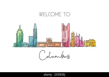 Une ligne continue dessinant Columbus City skyline United States. Magnifique point de repère. Affiche de vacances de voyage de tourisme de paysage mondial. Style modifiable Illustration de Vecteur