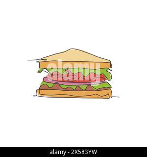 Dessin d'une seule ligne continue de l'étiquette stylisée du logo sandwich. Emblème concept de restaurant hot-dog fast food. Vecteur de conception de dessin d'une ligne moderne illust Illustration de Vecteur