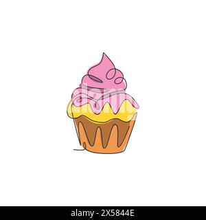 Un dessin simple ligne de l'illustration vectorielle de logo de boutique en ligne de gâteau de muffin doux frais. Délicieux menu de pâtisserie et concept de badge de restaurant. Mode Illustration de Vecteur