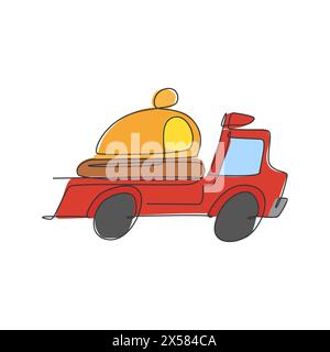 Une cloche de couverture de plateau de transport de caisse de camion en ligne continue pour l'emblème du logo du service de livraison de nourriture. Concept de livraison de nourriture Cafe Shop. Si moderne Illustration de Vecteur
