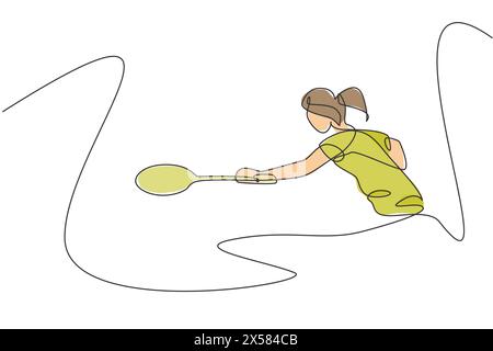 Un dessin en ligne continue d'un jeune joueur de badminton a frappé le volant avec une raquette. Concept d'entraînement sportif. Vecteur de dessin de ligne simple dynamique illu Illustration de Vecteur