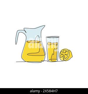 Dessin en ligne continue simple de glace de limonade stylisée fraîche avec du citron tranché. Concept de menu de boissons du restaurant. Vecteur de conception de dessin d'une ligne moderne ill Illustration de Vecteur