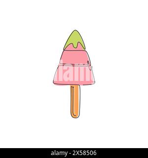Un dessin en ligne continue de l'emblème du restaurant du magasin de popsicles américain frais délicieux. Snack apéritif café boutique logotype concept de modèle. M Illustration de Vecteur