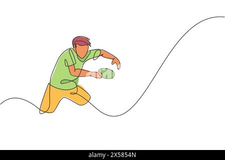 Une ligne continue dessinant un pied de joueur de tennis de table homme sportif pour recevoir la balle rivale. Concept de sport compétitif. Dessin à une ligne dessin graphique vec Illustration de Vecteur