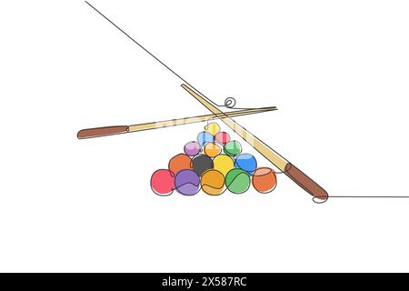 Un dessin simple ligne de la pile de boules pyramidales triangulaires pour le jeu de billard à la salle de billard illustration graphique vectorielle. Sports d'intérieur récréationa Illustration de Vecteur