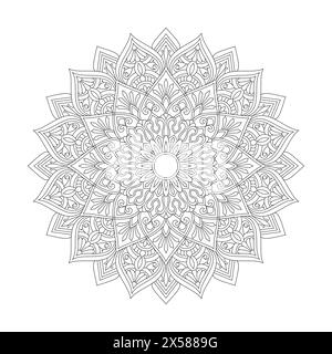 Attrayante page de livre de coloriage Mandala pour l'intérieur du livre kdp. Easy Mandala Coloring Book pages pour les adultes pour se détendre, expériences donnent soulagement. Redimensionnable Illustration de Vecteur