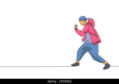Un dessin en ligne continue d'un jeune danseur sportif de break avec survêtement montre le style de danse hip hop dans la rue. Concept de sport urbain. DYN Illustration de Vecteur
