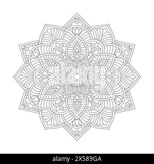 Page de livre de coloriage ornemental Mandala pour l'intérieur du livre kdp. Easy Mandala Coloring Book pages pour les adultes pour se détendre, expériences donnent soulagement. Redimensionnable Illustration de Vecteur