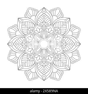 Page de livre de coloriage Cosmic Floral Mandala pour l'intérieur du livre kdp. Easy Mandala Coloring Book pages pour les adultes pour se détendre, expériences donnent soulagement. Resizea Illustration de Vecteur