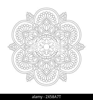 Cosmic Carousel Mandala Coloriing Book page pour KDP Book Interior. Pétales paisibles, capacité à se détendre, expériences cérébrales, Haven harmonieux, POR paisible Illustration de Vecteur