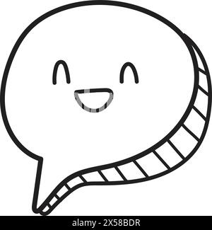 Un visage souriant cartoonish est dessiné sur un fond blanc. Le visage souriant est entouré d'une bulle de discours, qui est également dessinée dans un style caricatural. Illustration de Vecteur