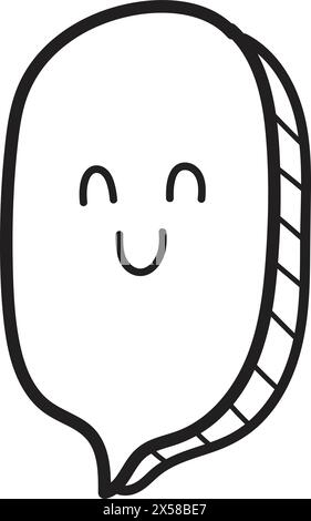 Un visage souriant cartoonish est dessiné sur un fond blanc. Le visage souriant est entouré d'une bulle de discours, qui est également dessinée dans un style caricatural. Illustration de Vecteur