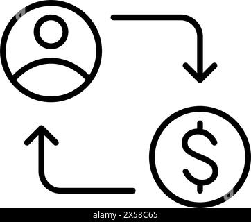 Symboles utilisateur et dollar connectés par des flèches. Mouvement d'argent entre les utilisateurs, transactions p2p. Icône vectorielle Illustration de Vecteur