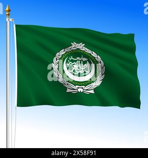 Organisation asiatique de la Ligue arabe, drapeau ondulant vert, illustration vectorielle Illustration de Vecteur