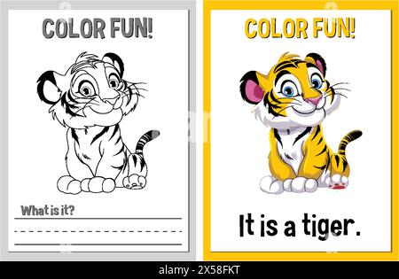 Pages de livre de coloriage mettant en vedette un tigre de dessin animé Illustration de Vecteur
