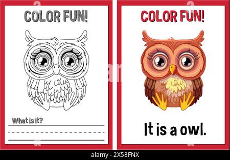 Pages de livre de coloriage mettant en vedette un hibou de dessin animé Illustration de Vecteur