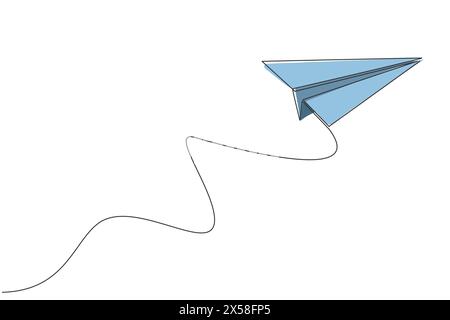 Un dessin simple ligne d'avion de papier volant sur l'illustration vectorielle graphique du ciel. Concept d'artisanat origami. Conception moderne de dessin de ligne continue Illustration de Vecteur