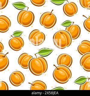 Vector Apricot Seamless Pattern, fond décoratif avec des abricots mûrs de bande dessinée volants pour le papier d'emballage, placard carré avec contour plat brut Illustration de Vecteur